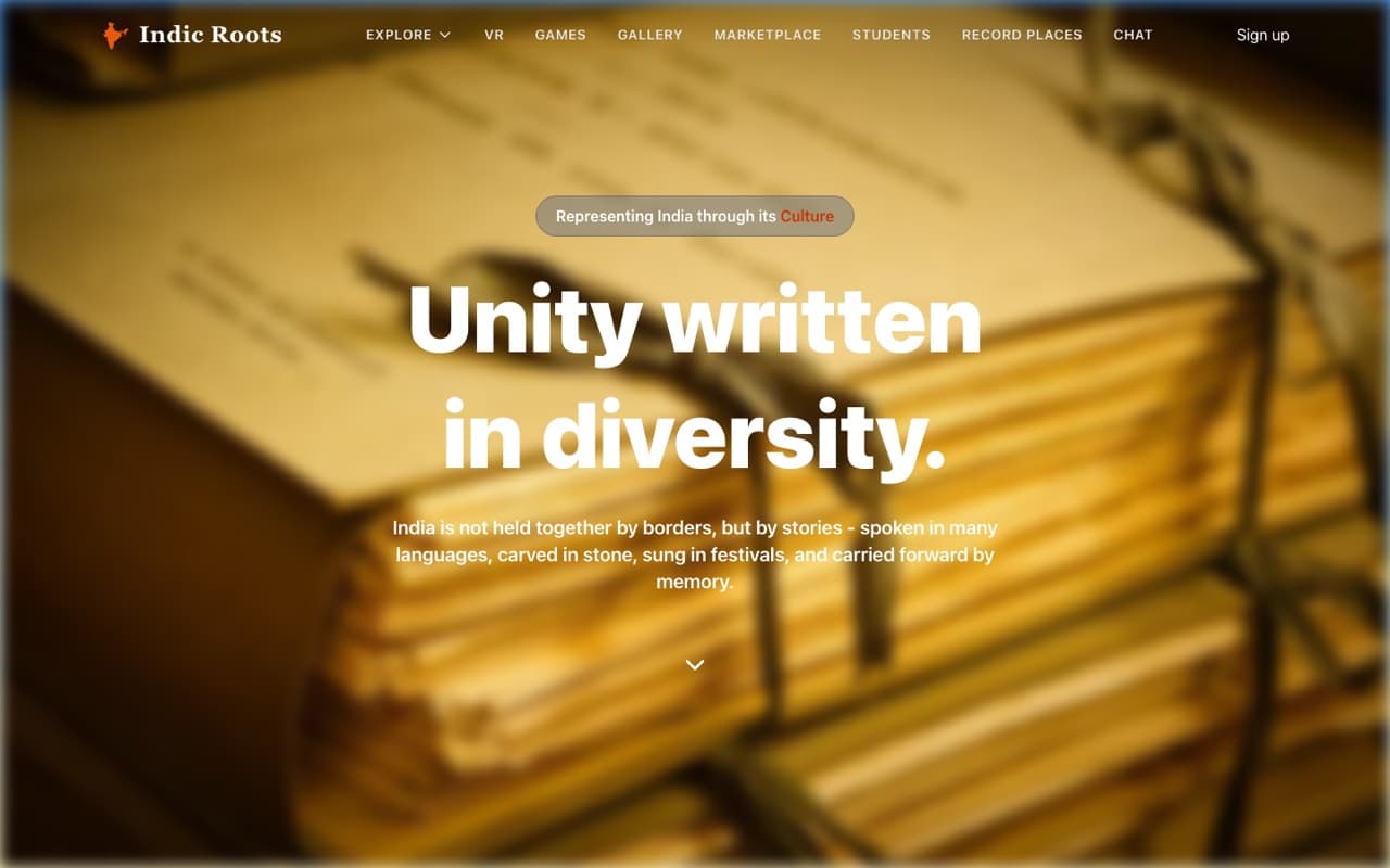 Indic Roots landing page